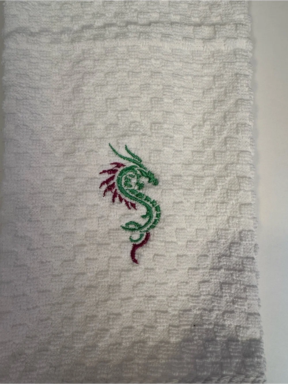 Mahjong White Embroidered Cotton Kitchen Towels - Set of 5 Decorative Towels